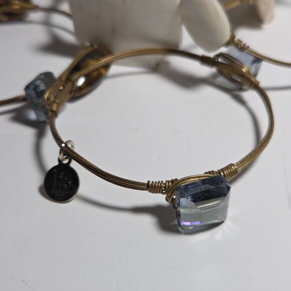 4 Bourbon & Bowties Wire Bangle Bracelets Tigers Eye Aurora Borealis Marbled - Picture 7 of 11